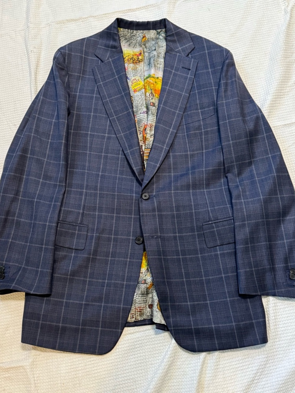 Bespoke Men's Navy Windowpane Blazer - Classic Tailored Style 42R